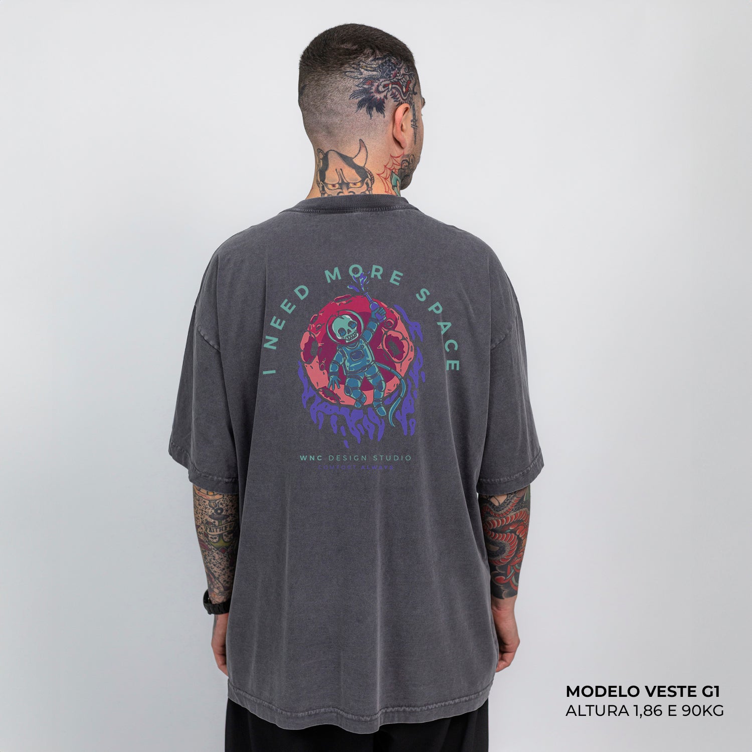 Camiseta Oversized Skull Space Cinza