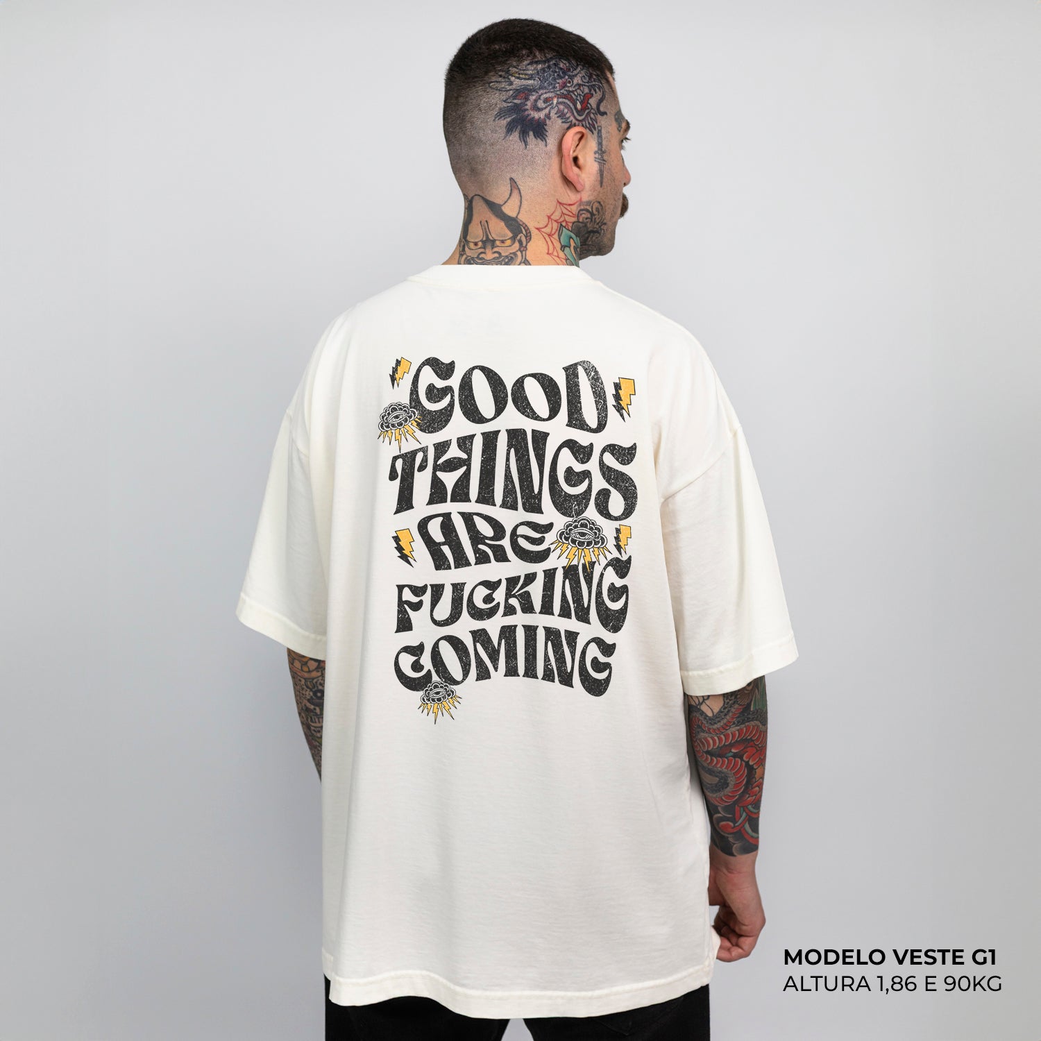 Camiseta Oversized Heavy Good Things Are Fucking Off White