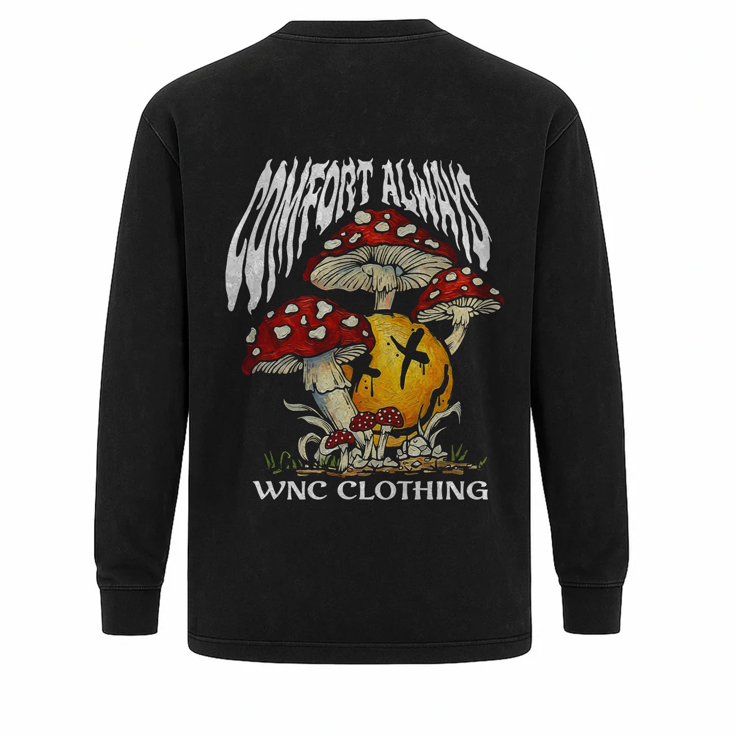 Camiseta Manga Longa Oversized Smile Preto Vintage