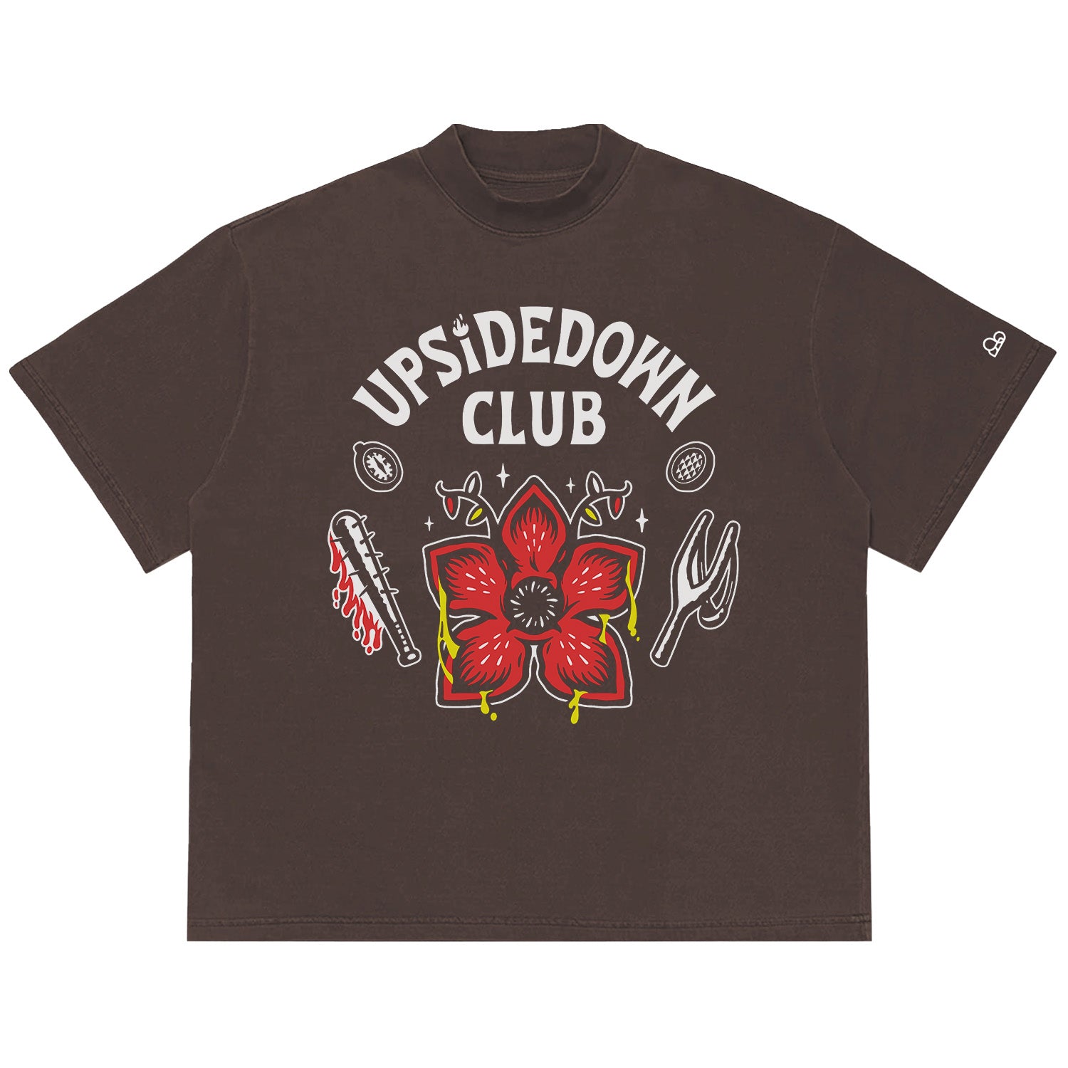 Camiseta Oversized Stranger Things Upside Down Club Marrom