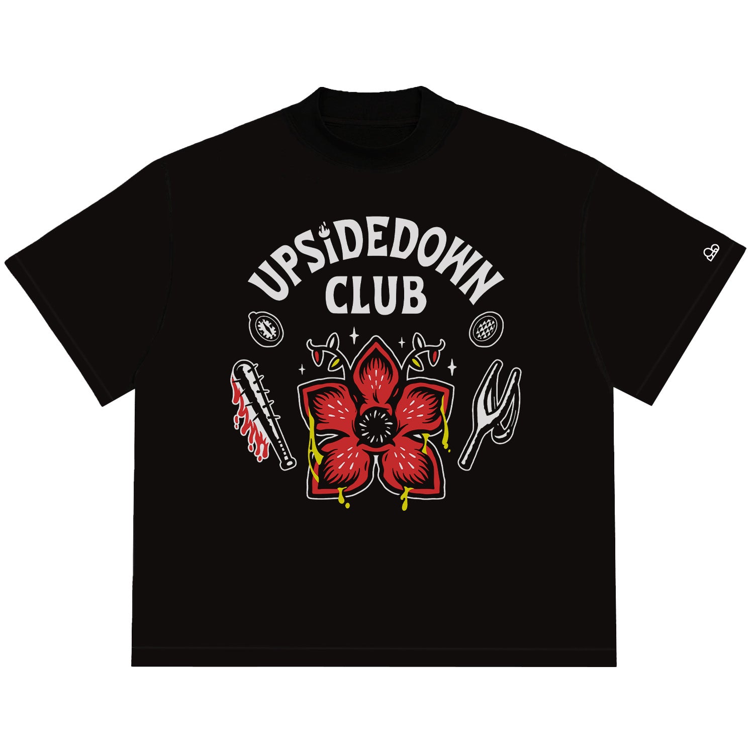 Camiseta Oversized Stranger Things Upside Down Club Preto