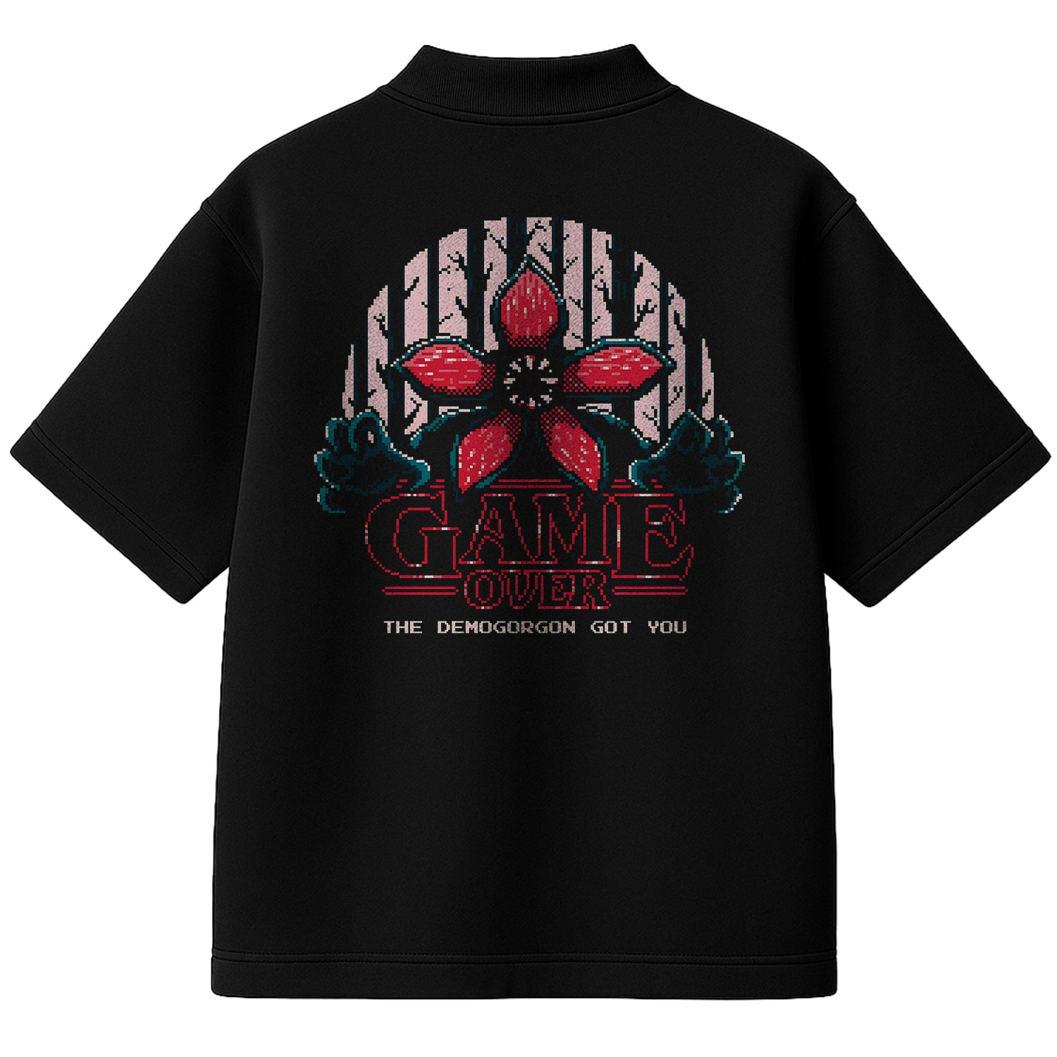 Camiseta Heavy Stranger Things Game Over Algodão Encorpado Preto
