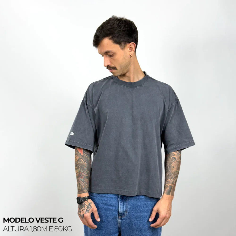 Camiseta Boxy WNC lisa Cinza