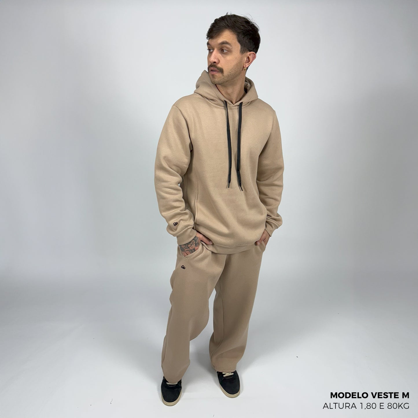 Moletom Comfort Canguru com Capuz Bege