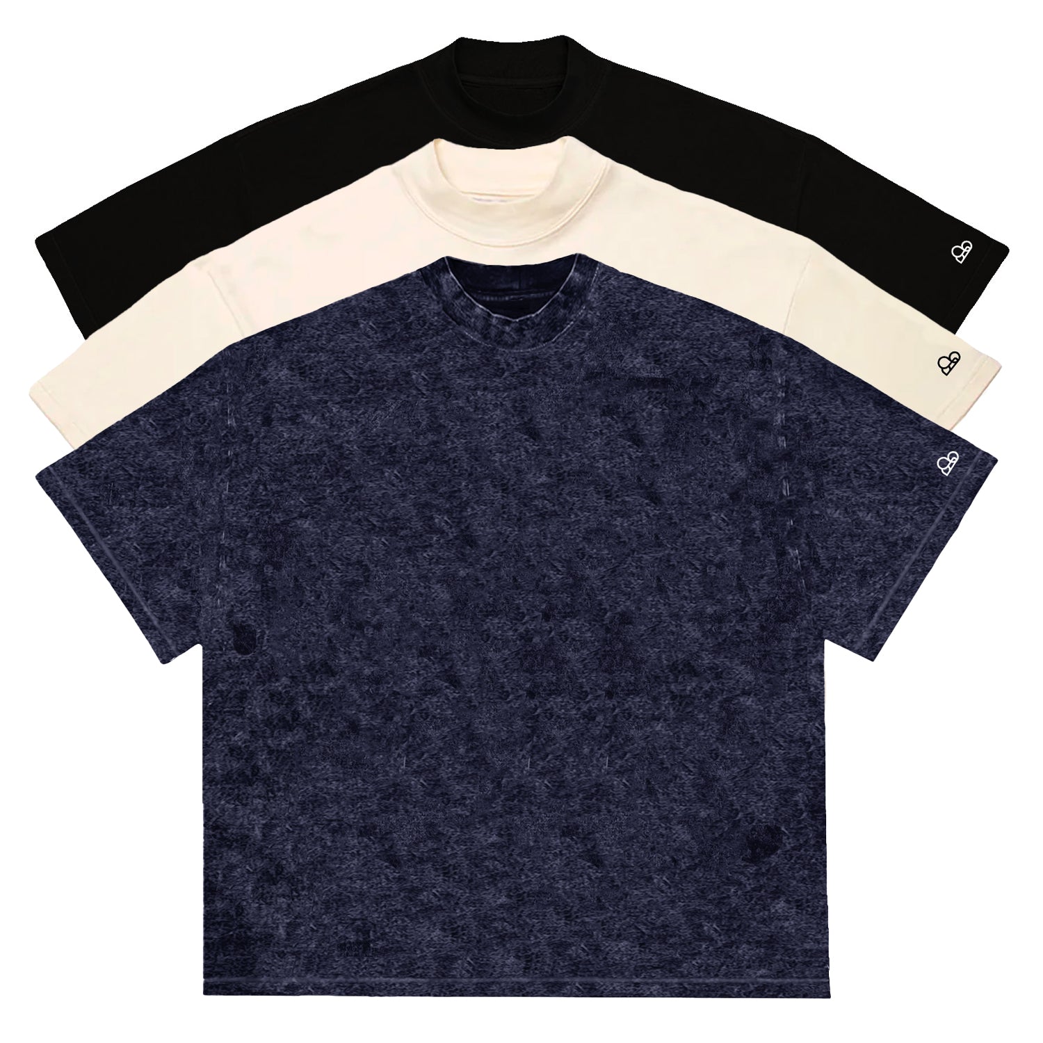 Kit com 3 Camisetas Oversized WNC Preta | Off White | Azul Estonado