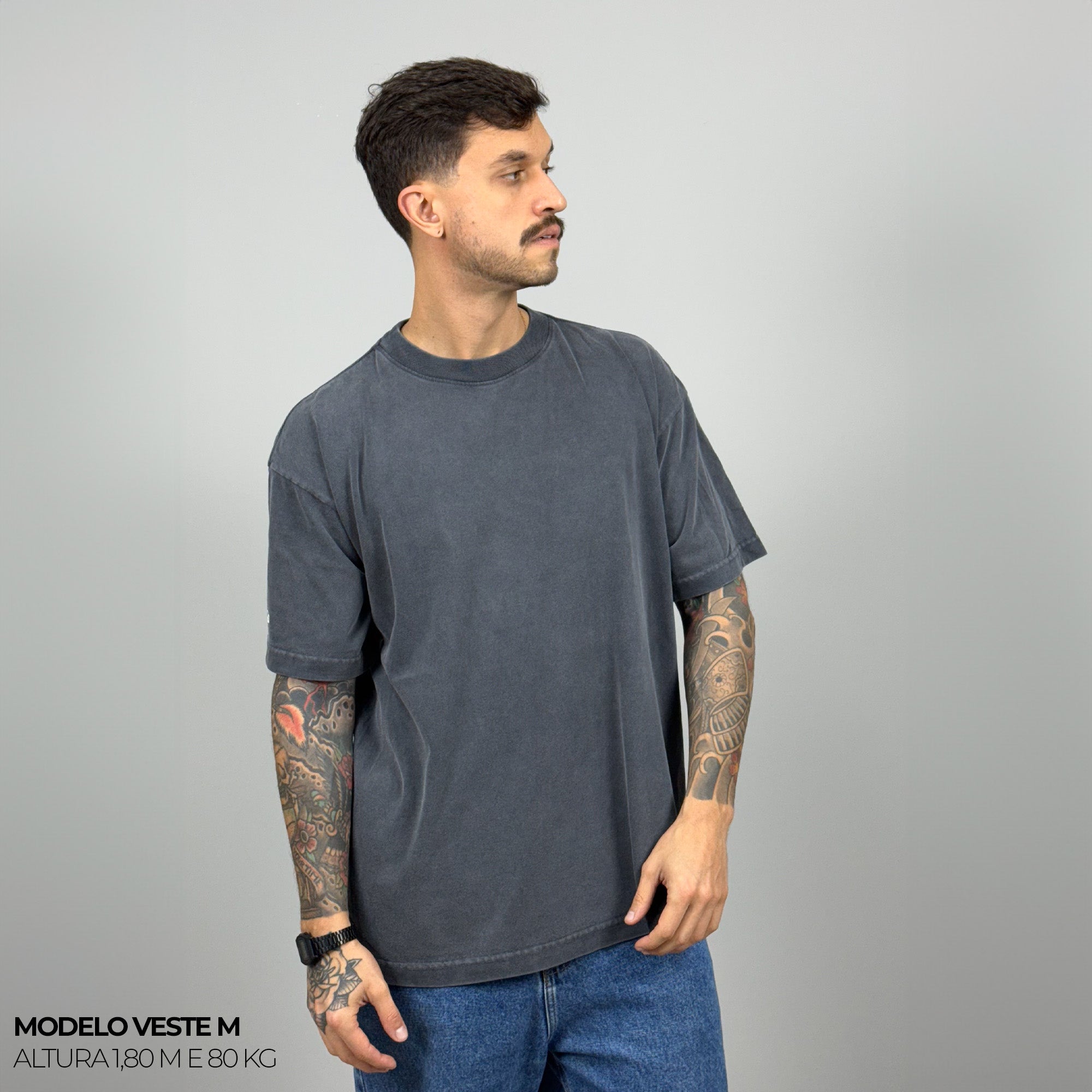 Camiseta Oversized Heavy Lisa Algodão Encorpado Cinza
