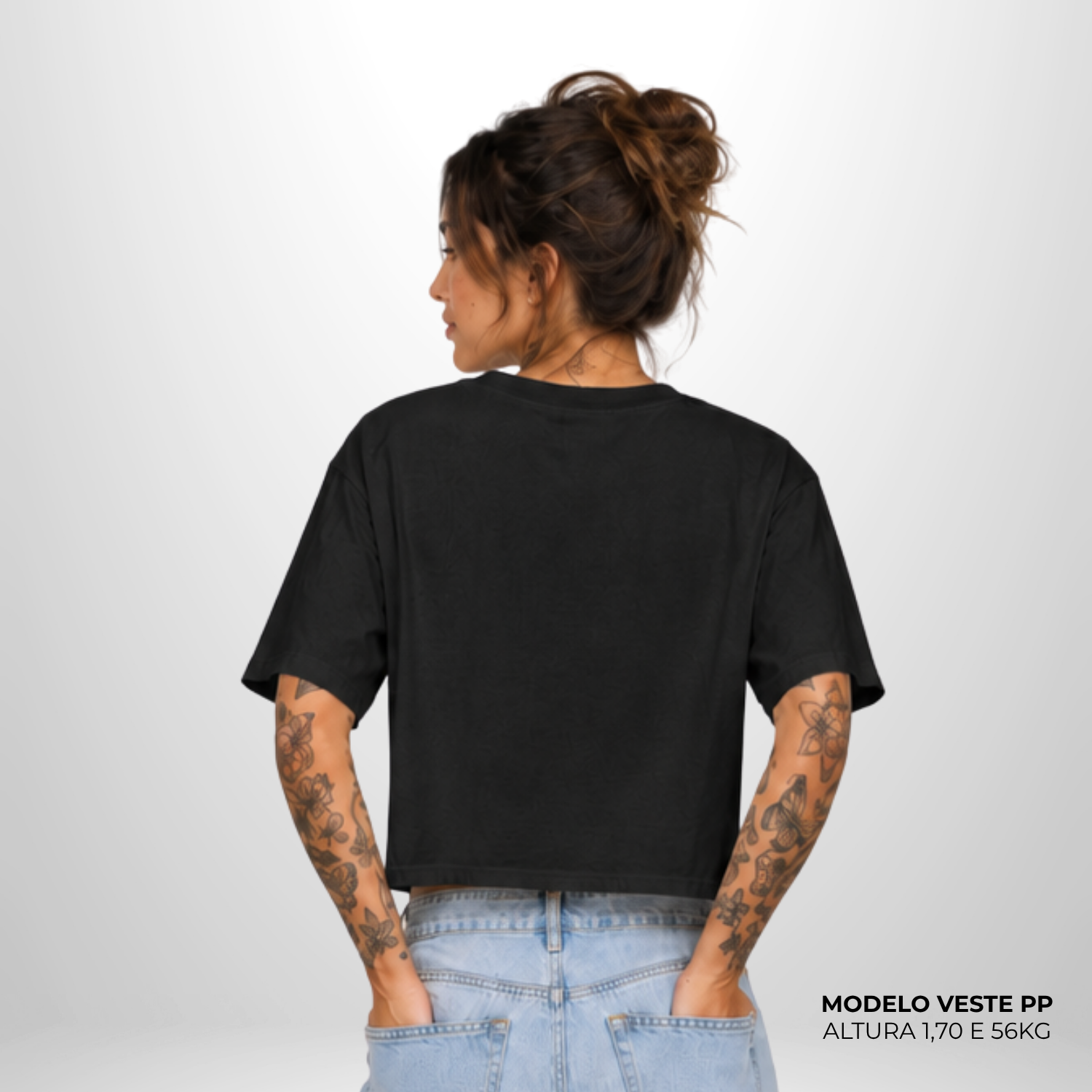 Cropped Oversized Liso Algodão Encorpado Preto