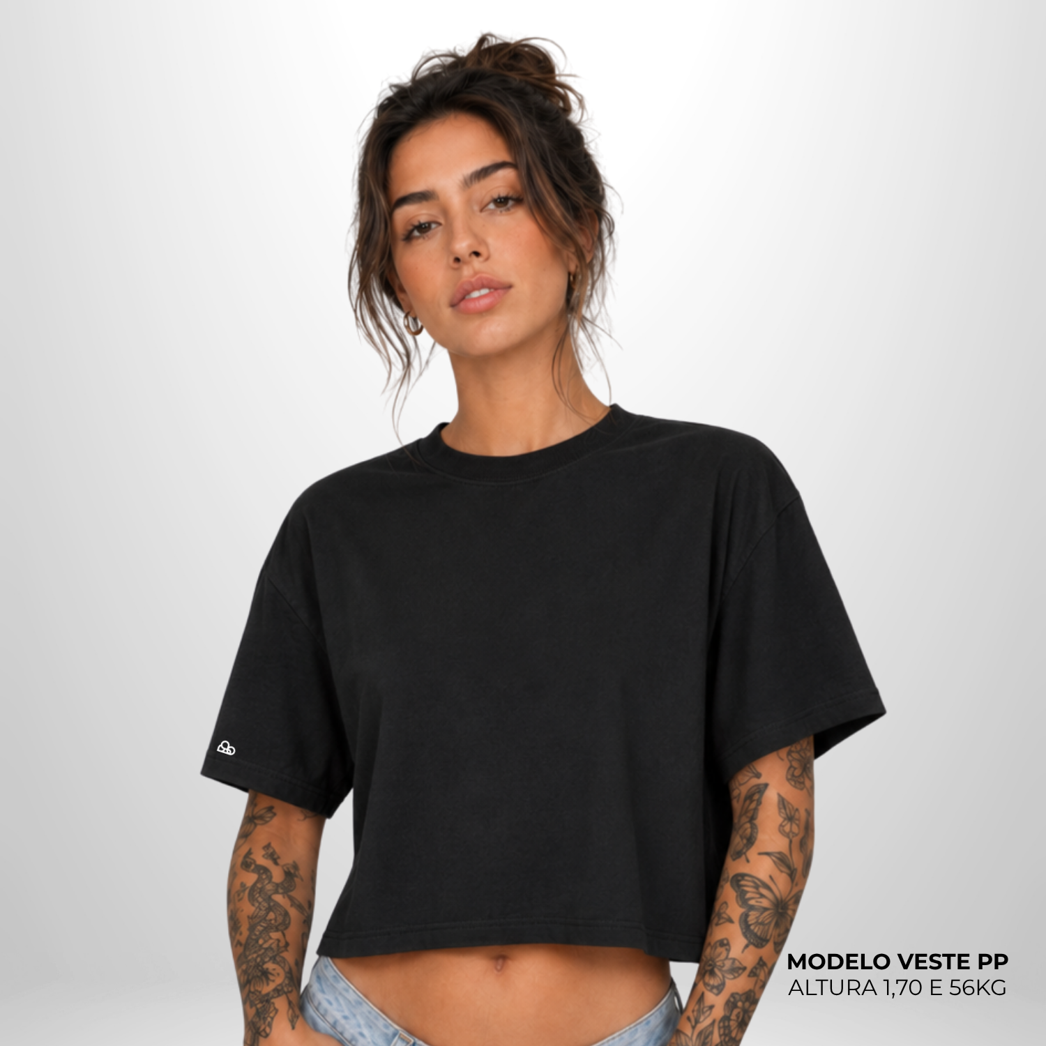 Cropped Oversized Liso Algodão Encorpado Preto