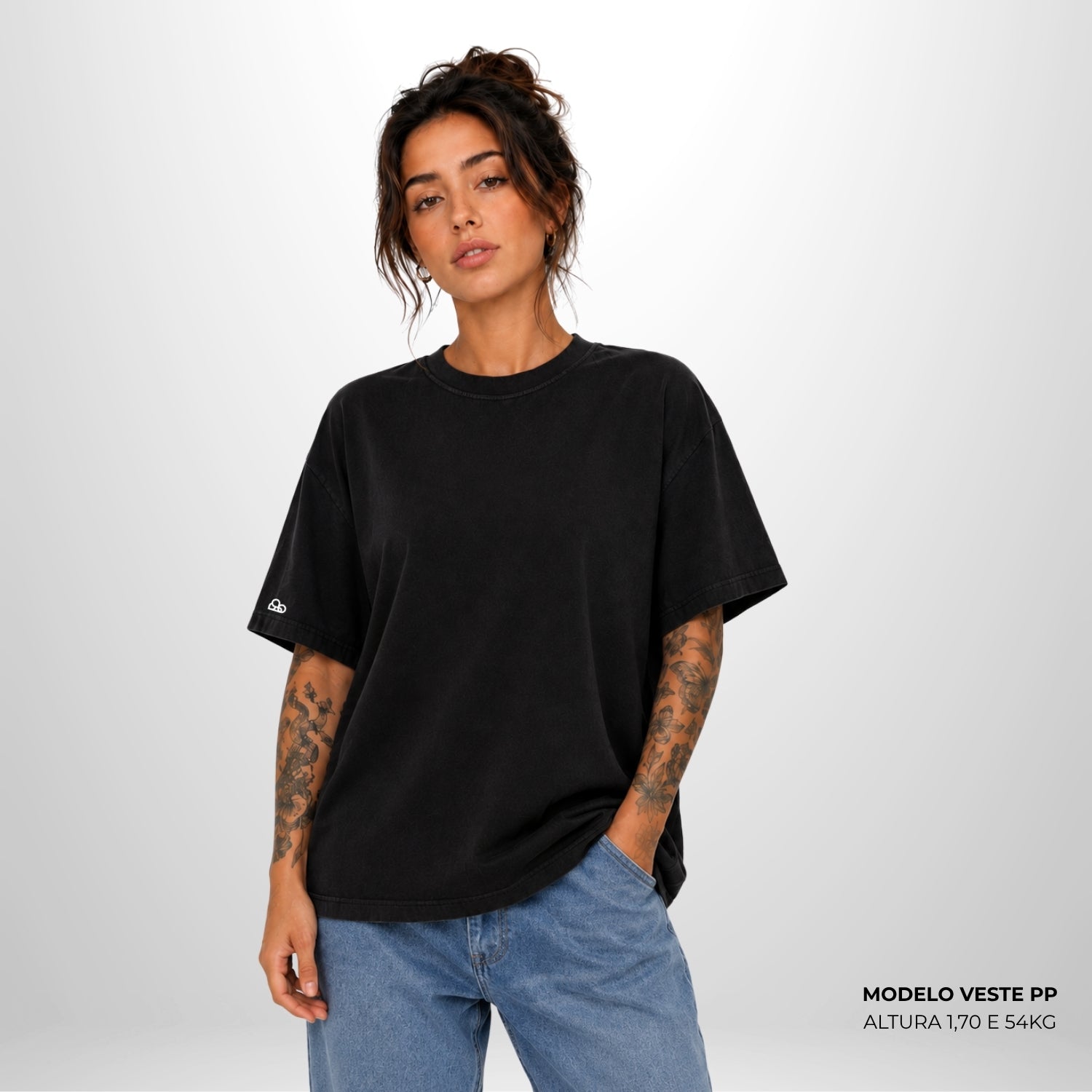 Camiseta Oversized Lisa Preto Zero Encolhimento