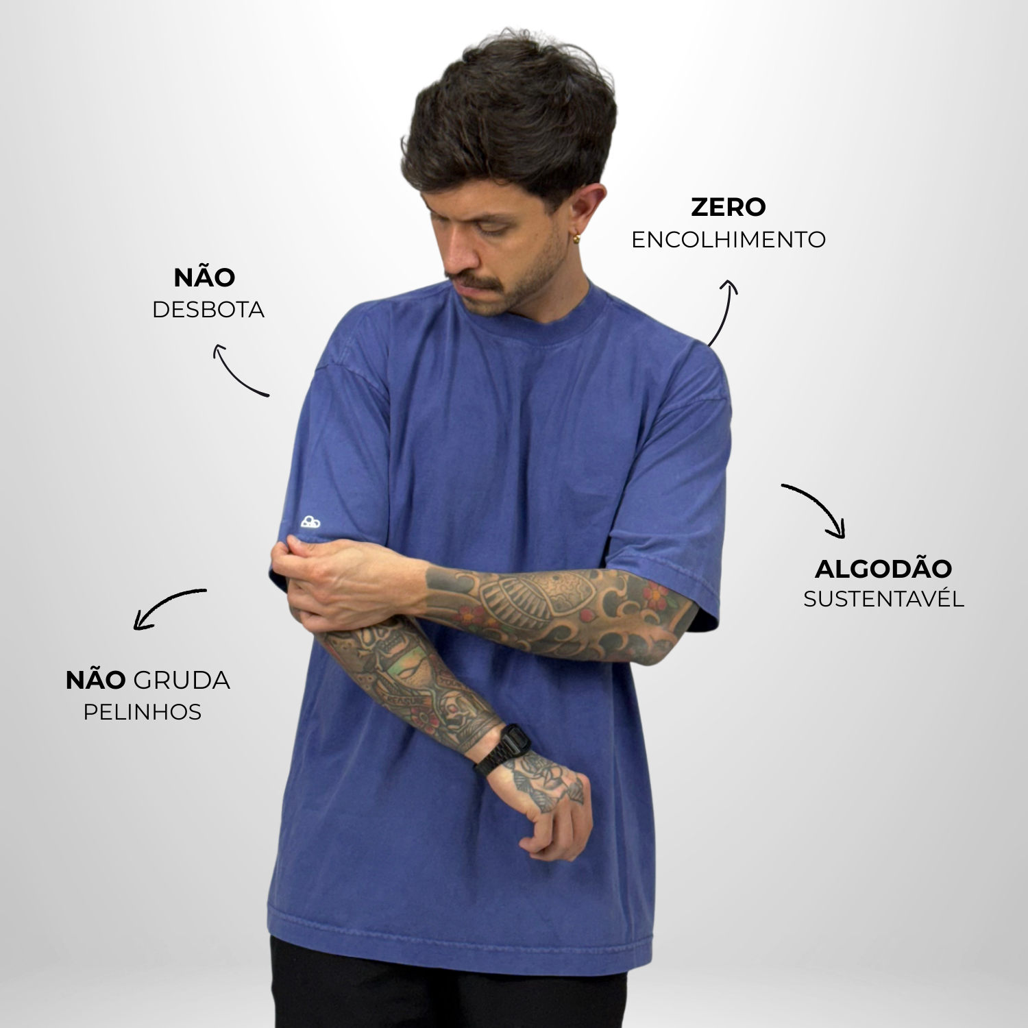 Camiseta Oversized WNC Lisa Azul Envelhecido