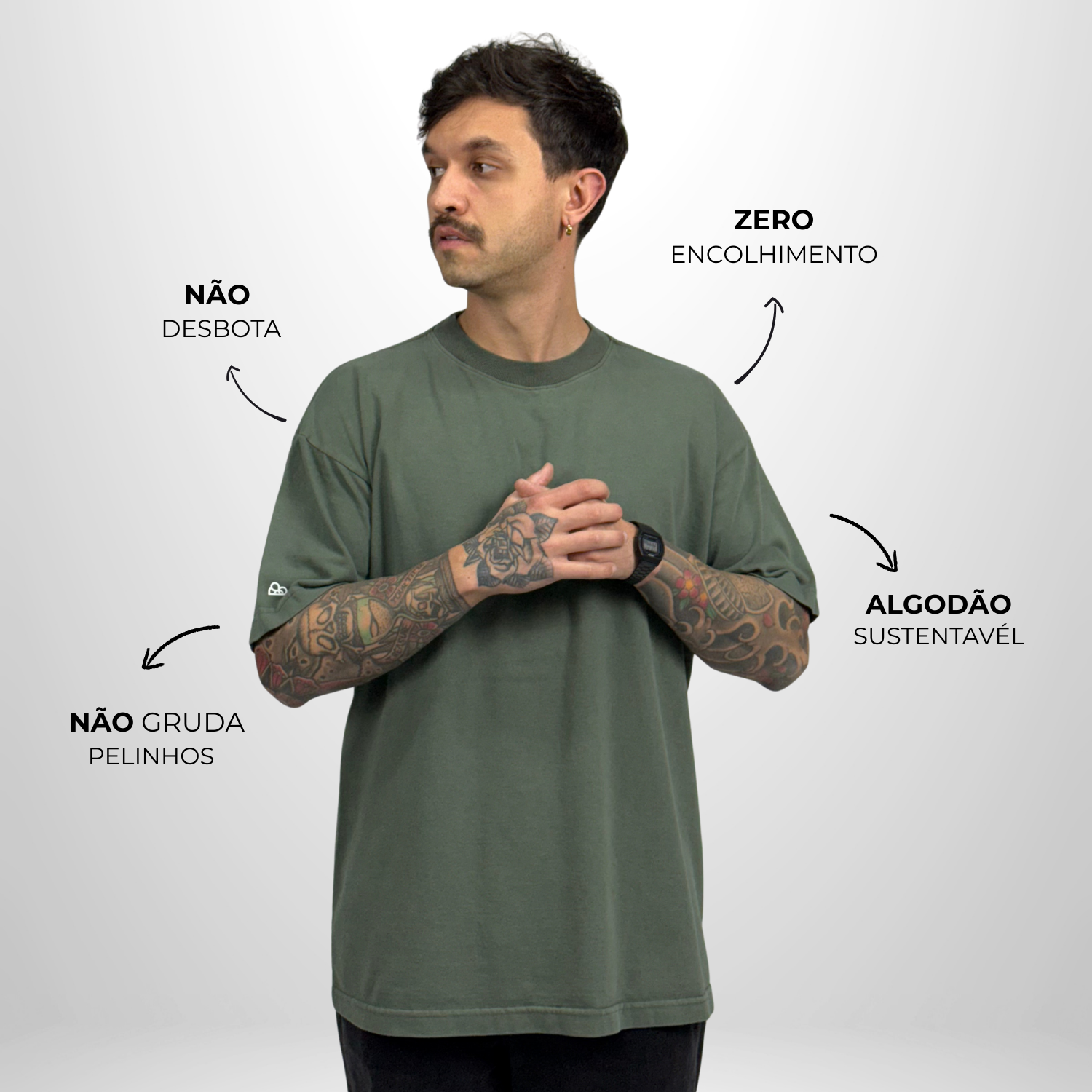 Camiseta Oversized Heavy Lisa Algodão Encorpado Verde Envelhecido