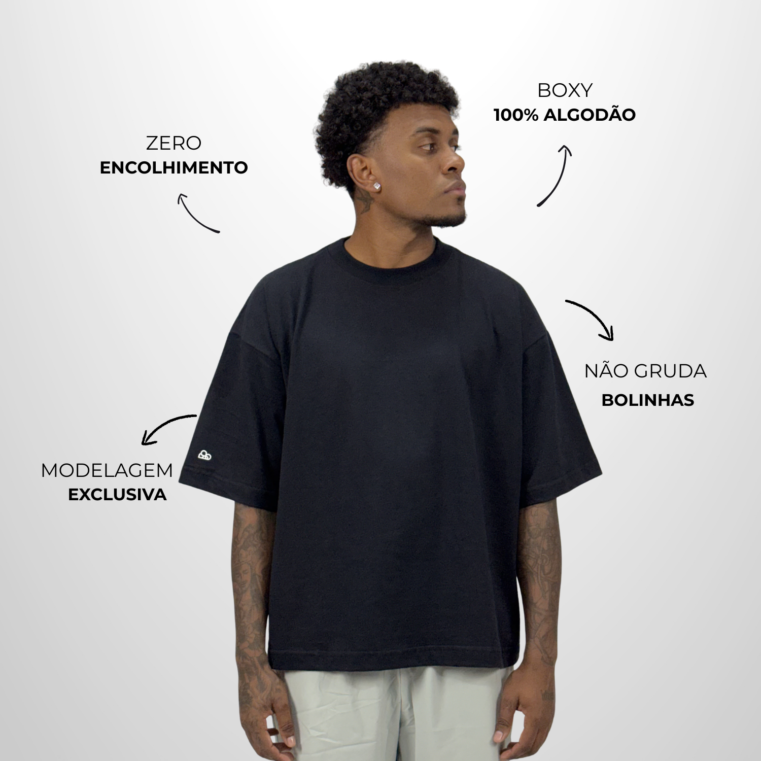Camiseta Boxy WNC lisa Preto