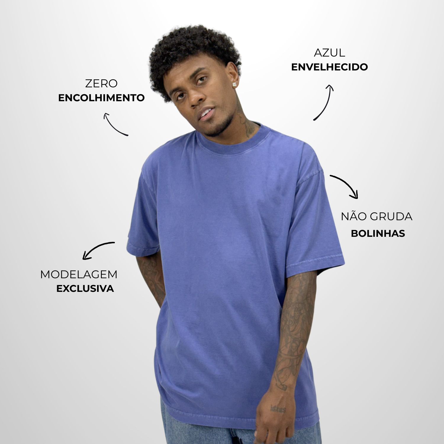 Camiseta Oversized WNC Lisa Azul Envelhecido