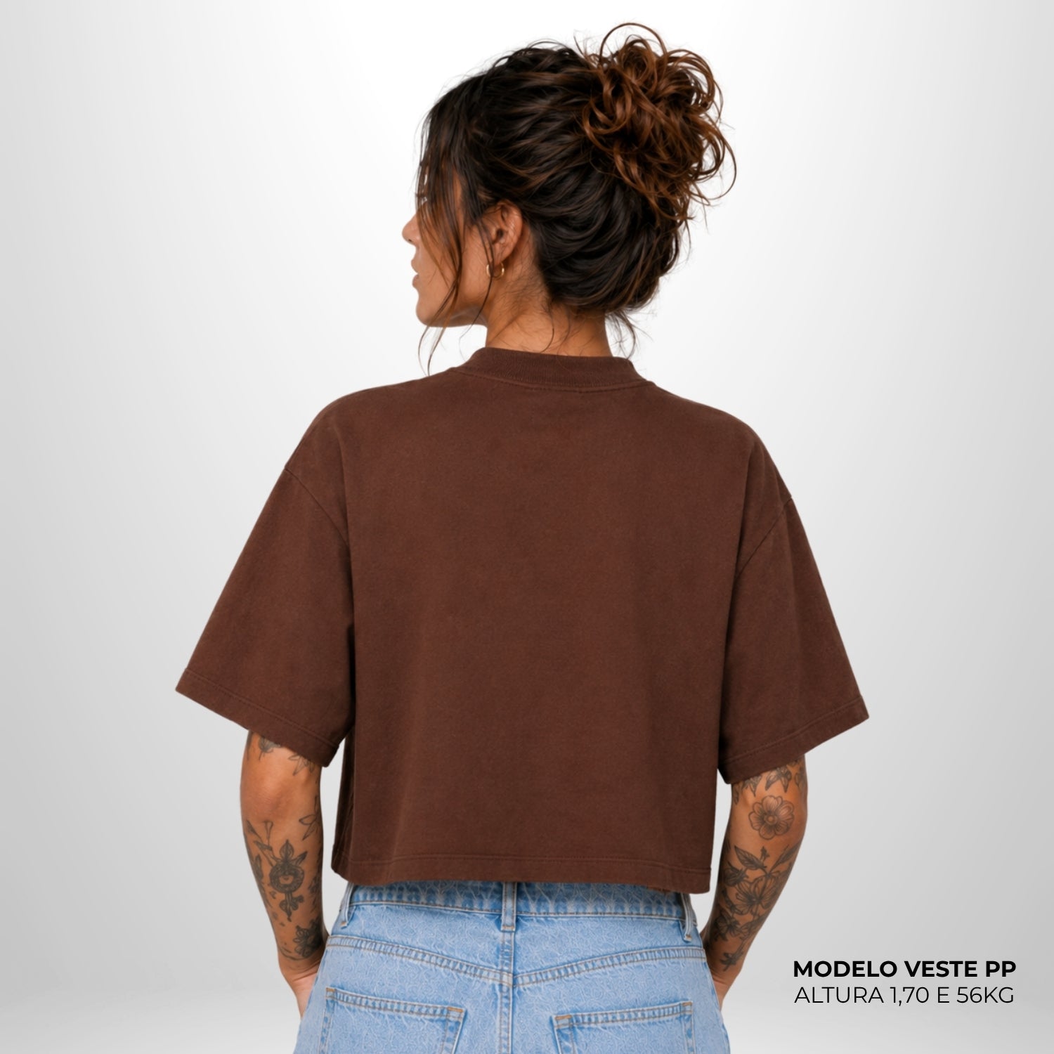 Cropped Oversized Liso Algodão Encorpado Marrom