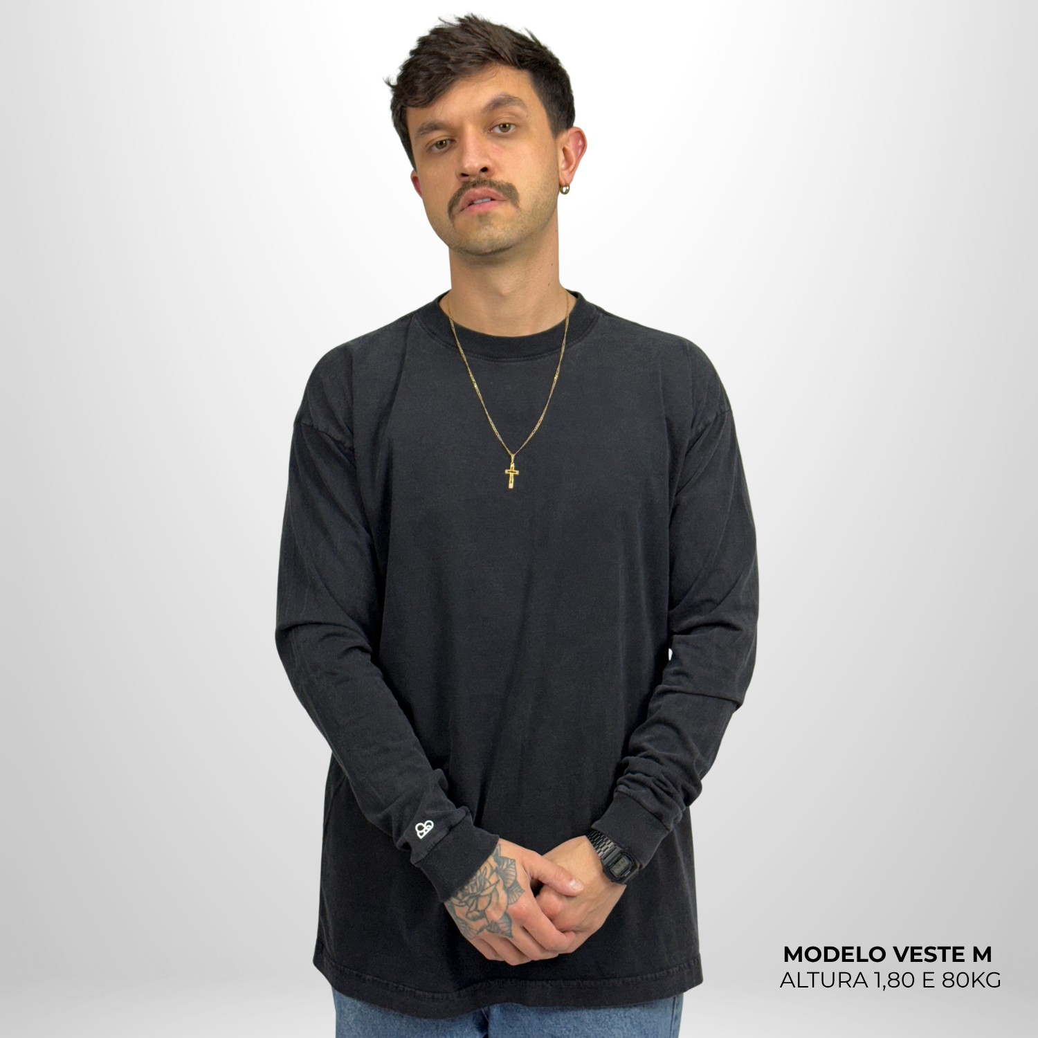 Camiseta Manga Longa Oversized Preto Vintage