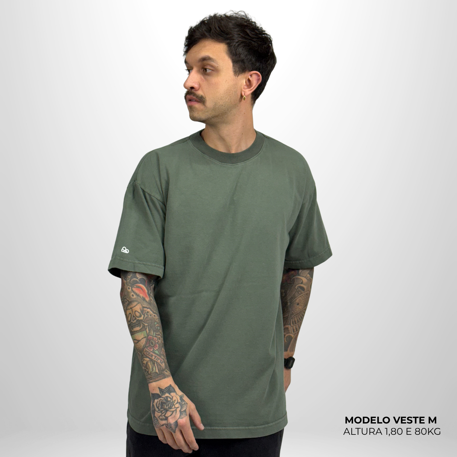 Camiseta Oversized Heavy Lisa Algodão Encorpado Verde Envelhecido
