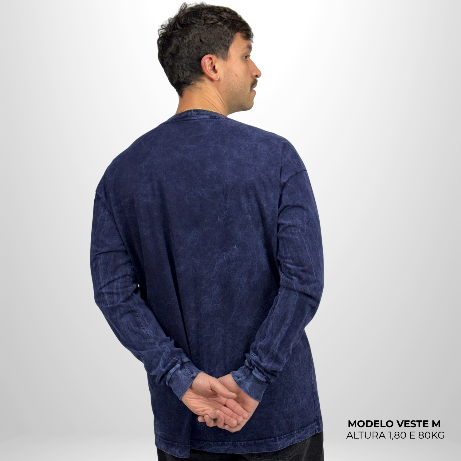 Camiseta Manga Longa Oversized Azul Estonado