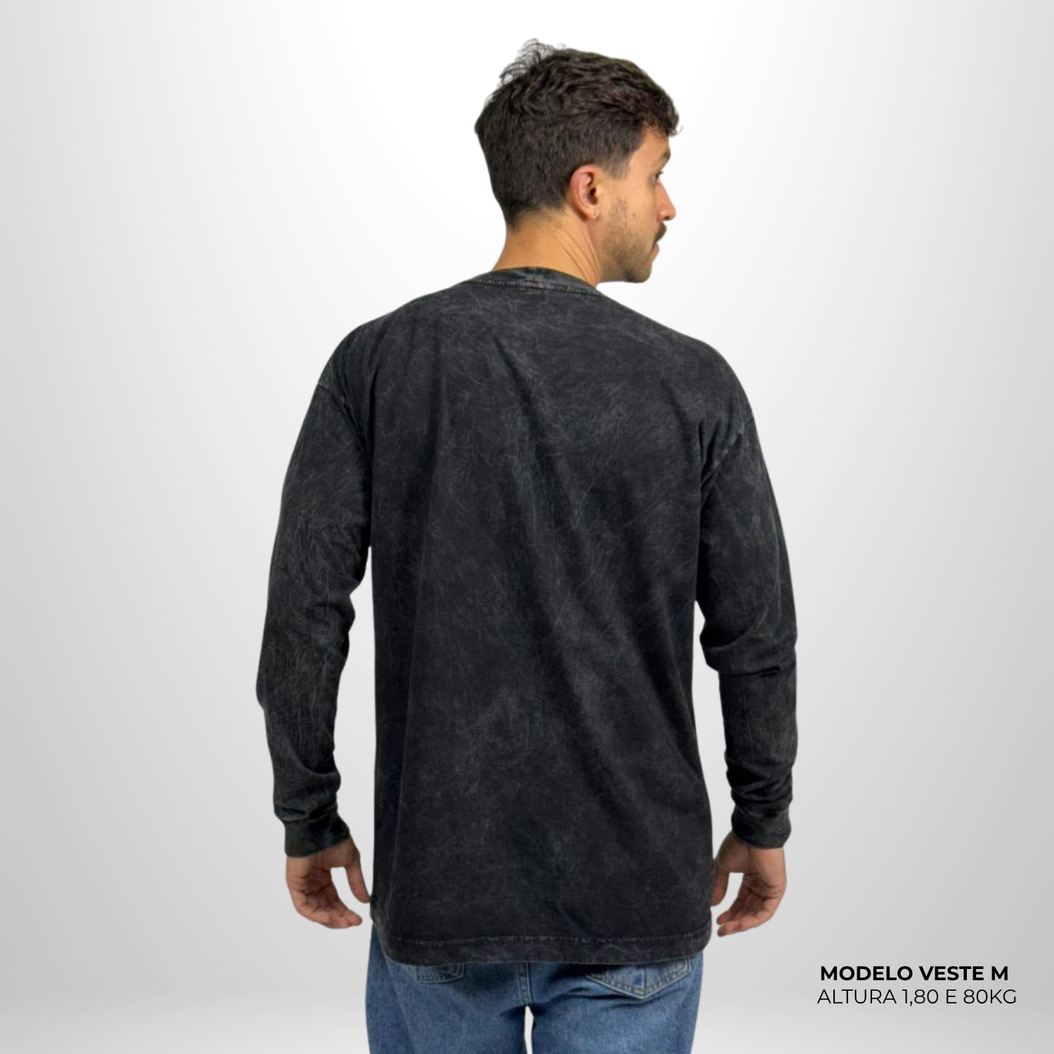 Camiseta Manga Longa Oversized Preto Estonado