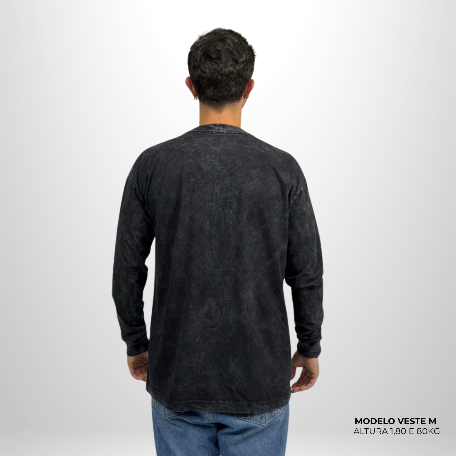 Camiseta Manga Longa Oversized Preto Estonado