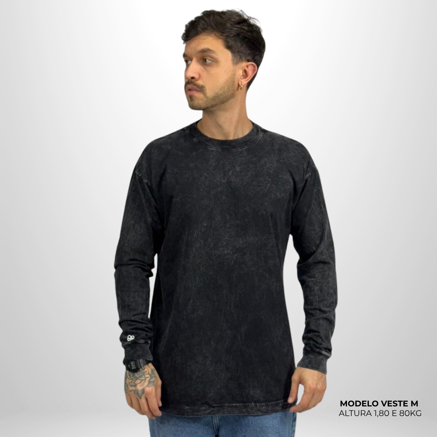 Camiseta Manga Longa Oversized Preto Estonado