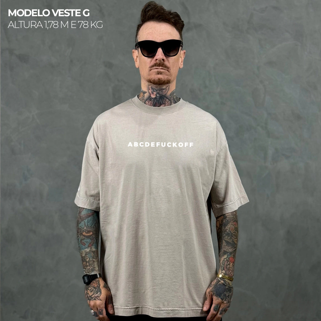 Camiseta Oversized ABCDEFUCKOFF Bege