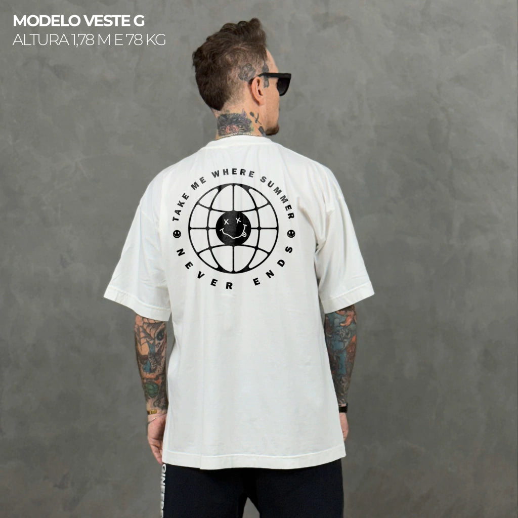 Camiseta Oversized Take Me When Summer Never Ends Off White