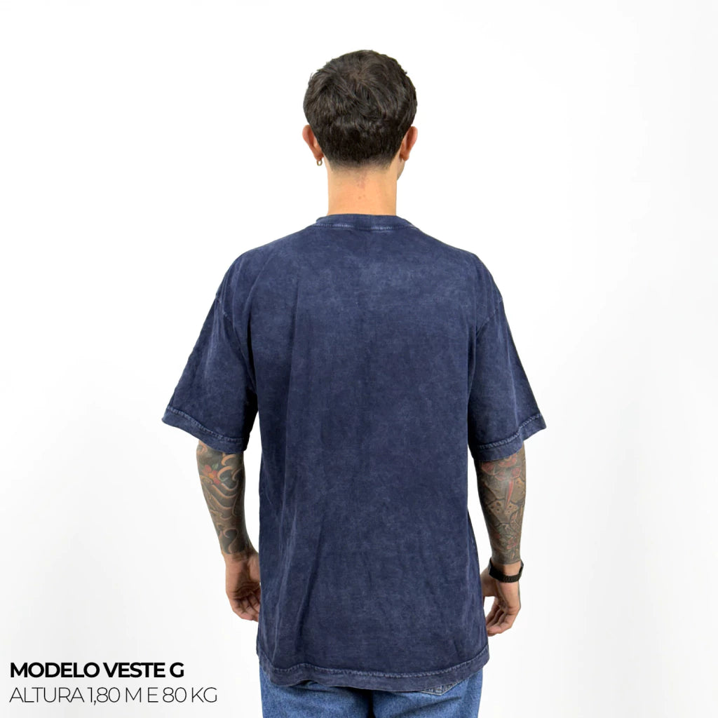Camiseta Oversized Lisa Azul Estonado Zero Encolhimento