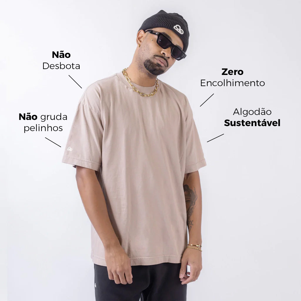 Camiseta Oversized Lisa Bege Zero Encolhimento