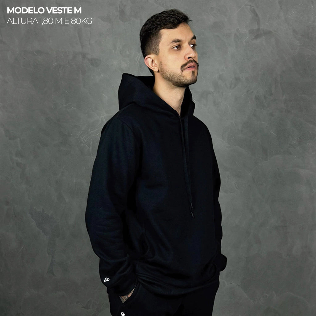 Moletom Comfort Canguru com Capuz Preto