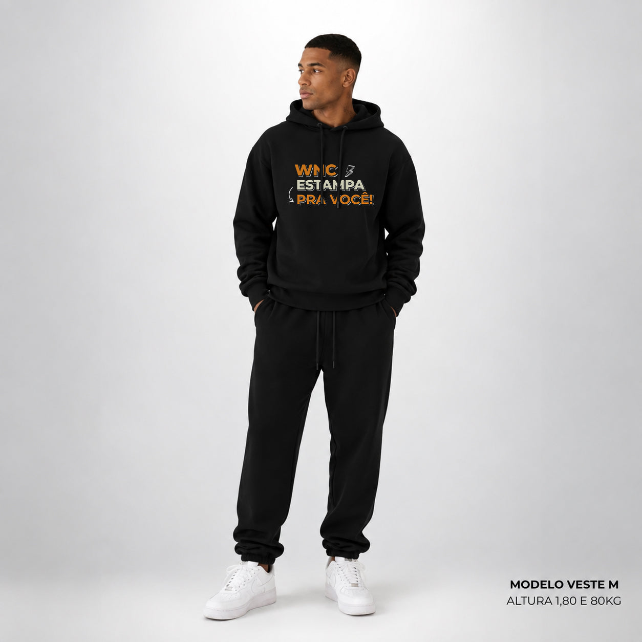 Moletom Comfort Canguru com Capuz Preto Personalizado