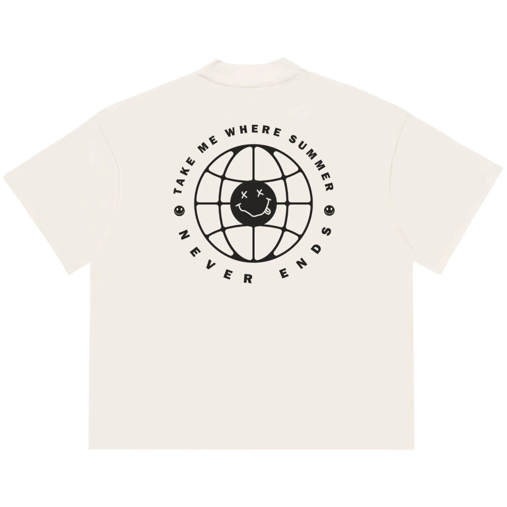 Camiseta Oversized Take Me When Summer Never Ends Off White
