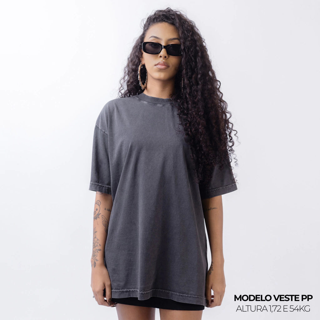 Camiseta Oversized Lisa Cinza Zero Encolhimento