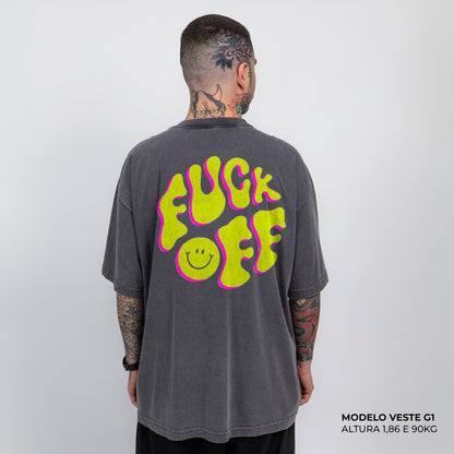 Camiseta Oversized Fuck Off Cinza