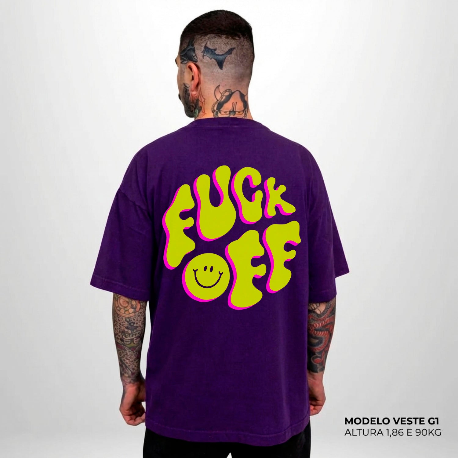 Camiseta Oversized Fuck Off Roxo