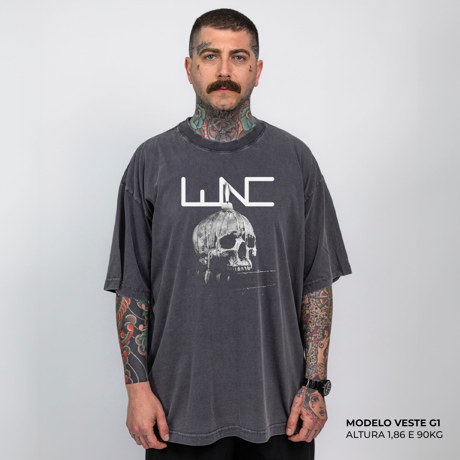 Camiseta Oversized Skull Cinza