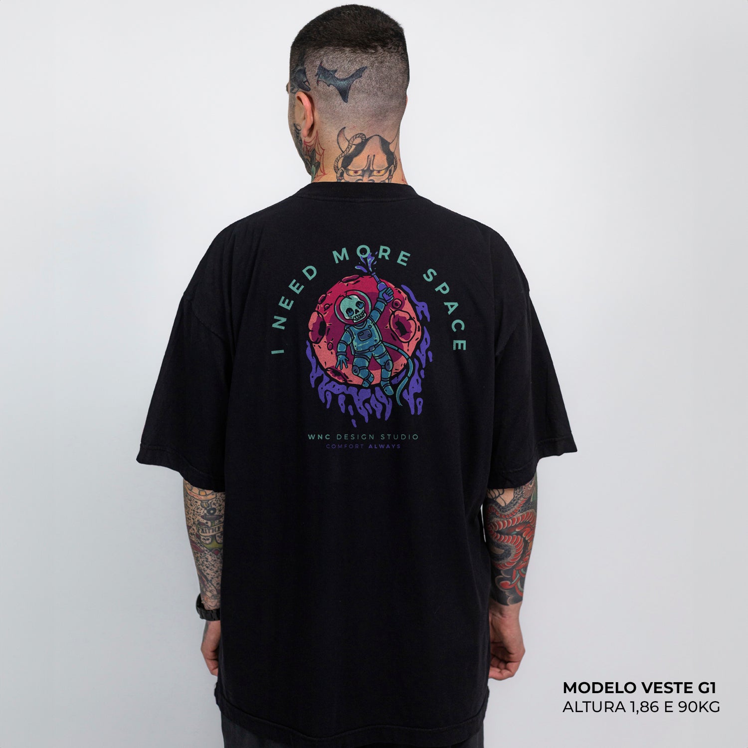 Camiseta Oversized Skull Space Preto