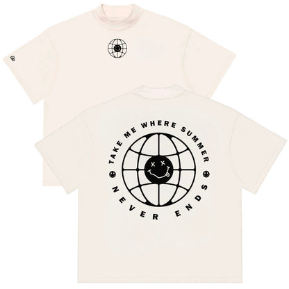 Camiseta Oversized Take Me Where Summer Never Ends Off White