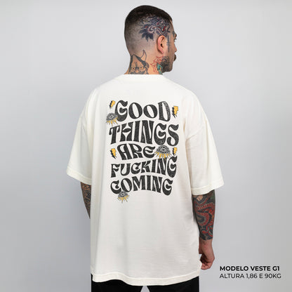 Camiseta Oversized Heavy Good Things Are Fucking Off White