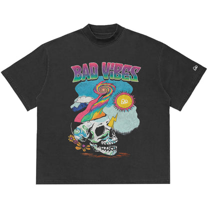 Camiseta Oversized Bad Vibes Cinza Envelhecido