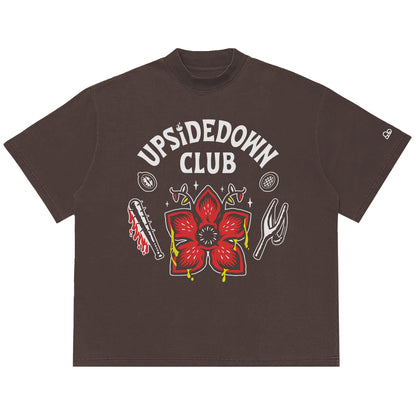 Camiseta Oversized Stranger Things Upside Down Club Marrom