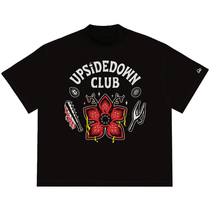 Camiseta Oversized Stranger Things Upside Down Club Preto