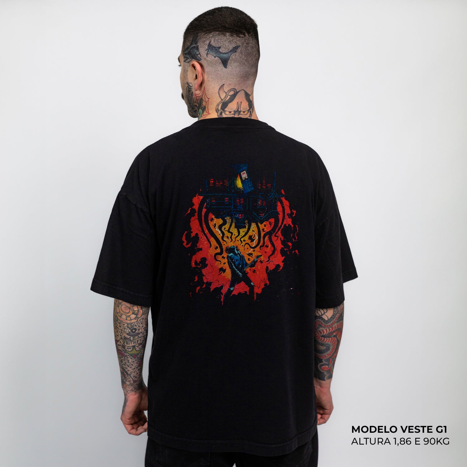 Camiseta Heavy Stranger Things Eddie Munson Algodão Encorpado Preto