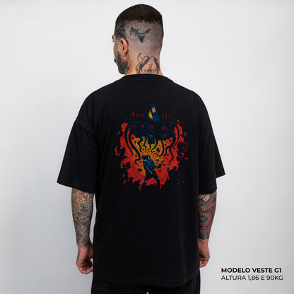 Camiseta Heavy Stranger Things Eddie Munson Algodão Encorpado Preto