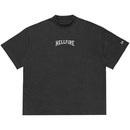 Camiseta Oversized Stranger Things Hellfire Club Cinza Envelhecido