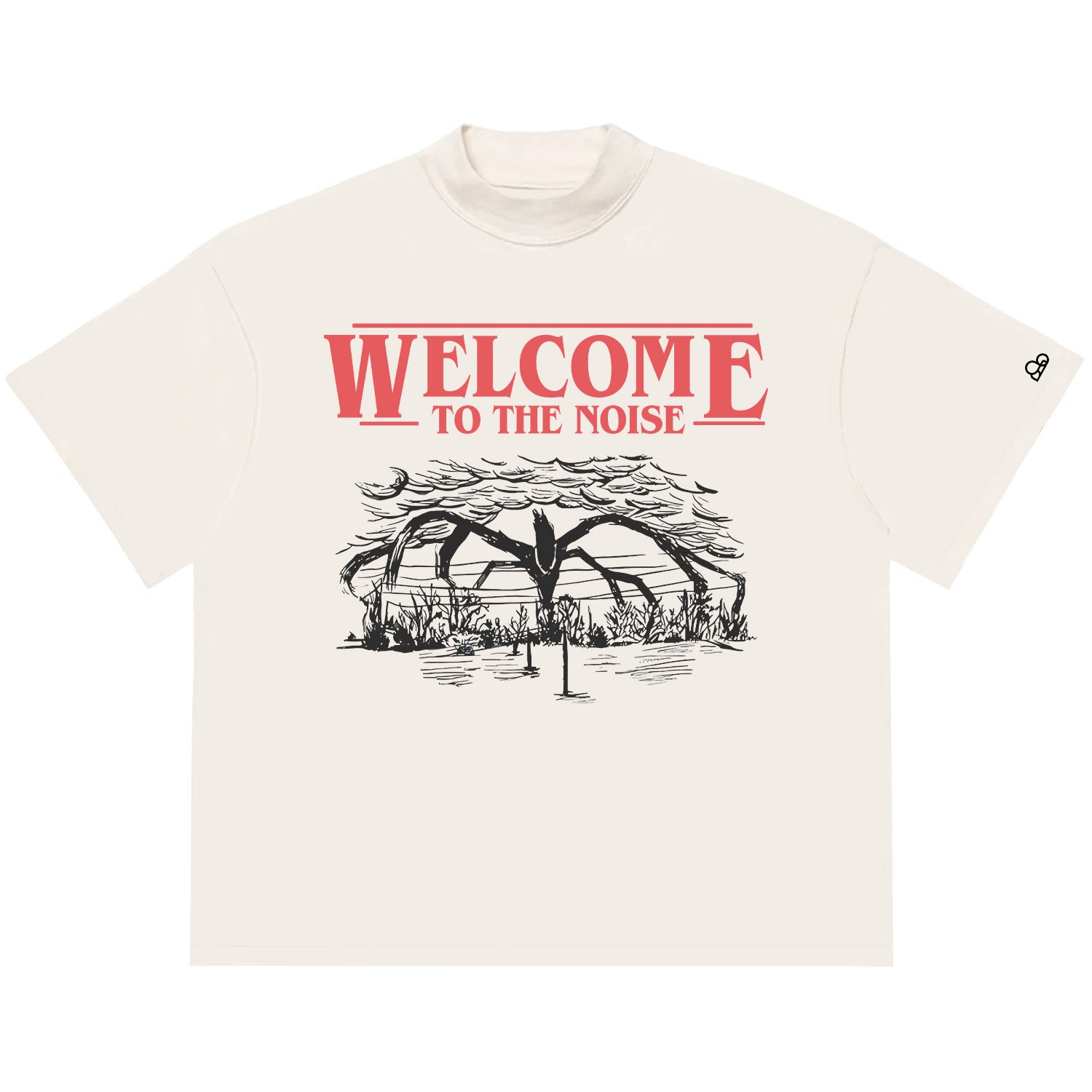 Camiseta Oversized Stranger Things Welcome to the Noise Off White