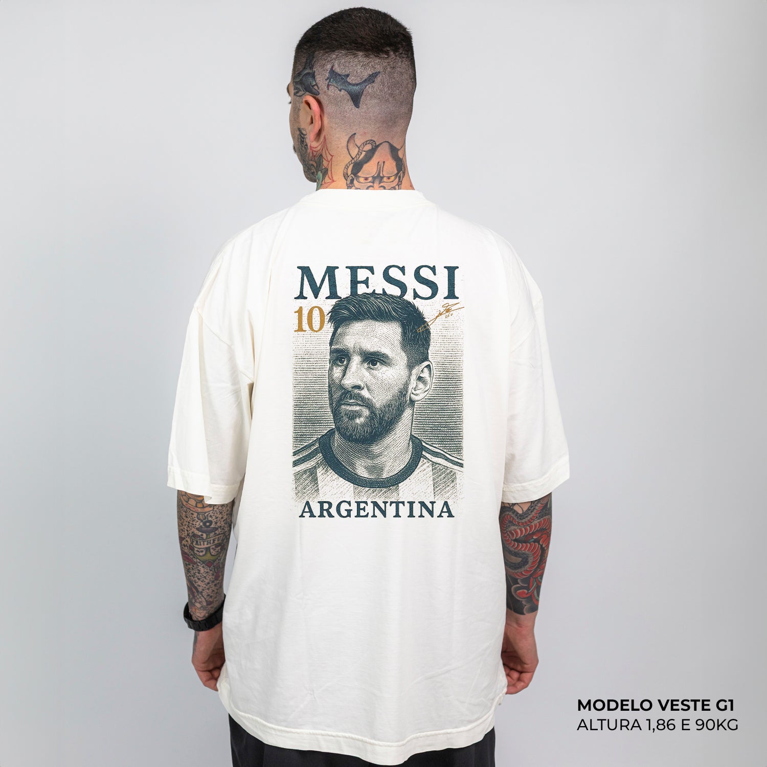 Camiseta Oversized Messi 10 Argentina Off White
