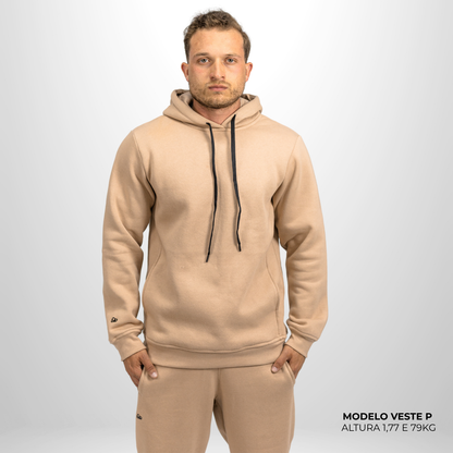 Moletom Comfort Canguru com Capuz Bege