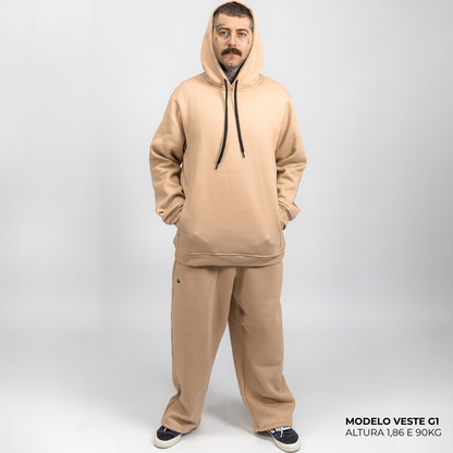 Moletom Comfort Canguru com Capuz Bege