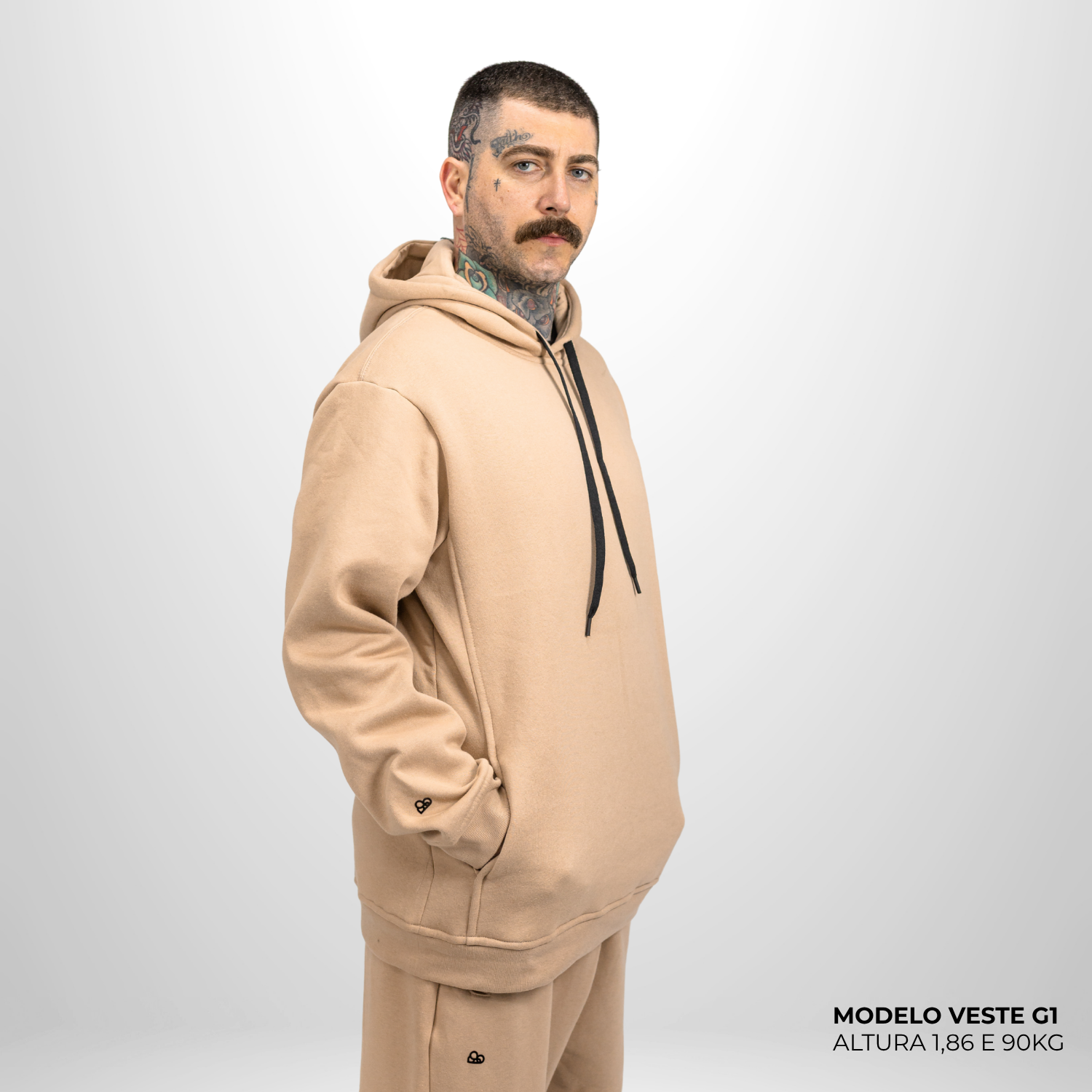 Moletom Comfort Canguru com Capuz Bege