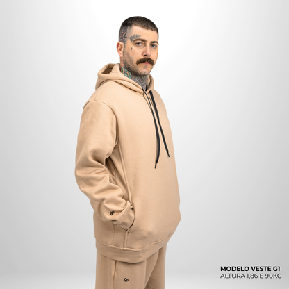 Moletom Comfort Canguru com Capuz Bege